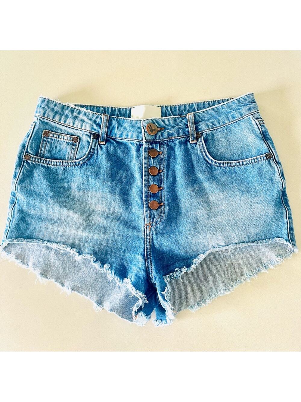ONE TEASPOON Mid Rise Outlaws Distressed Light Wash Blue Denim Cutoffs Shorts 28